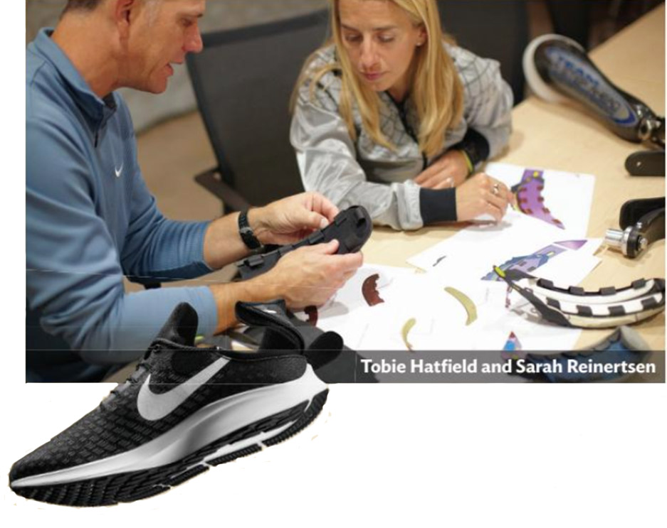 Sarah Reinertsen helped develop Nike Sole and the Nike FlyEase together with Tobie Hatfield, Director of Innovation for Nike