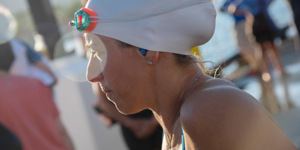 Iron Sarah Reinertsen preparing for start of Kona Ironman swim